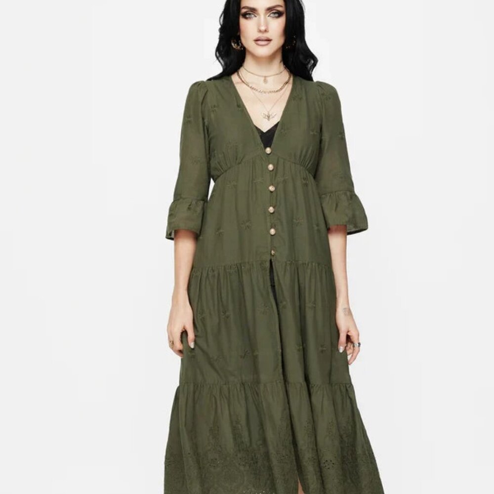 NEW Disturbia Womens Gossamer Tiered Overdress - Green - US 8, Goth Vibe NWT
